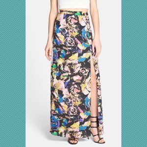 ASTR Abstract Floral Printed Side Slit Maxi Skirt